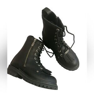Harley Davidson Women’s Leather Boots Fringe Detail Laced Up Side Zipper Size 6